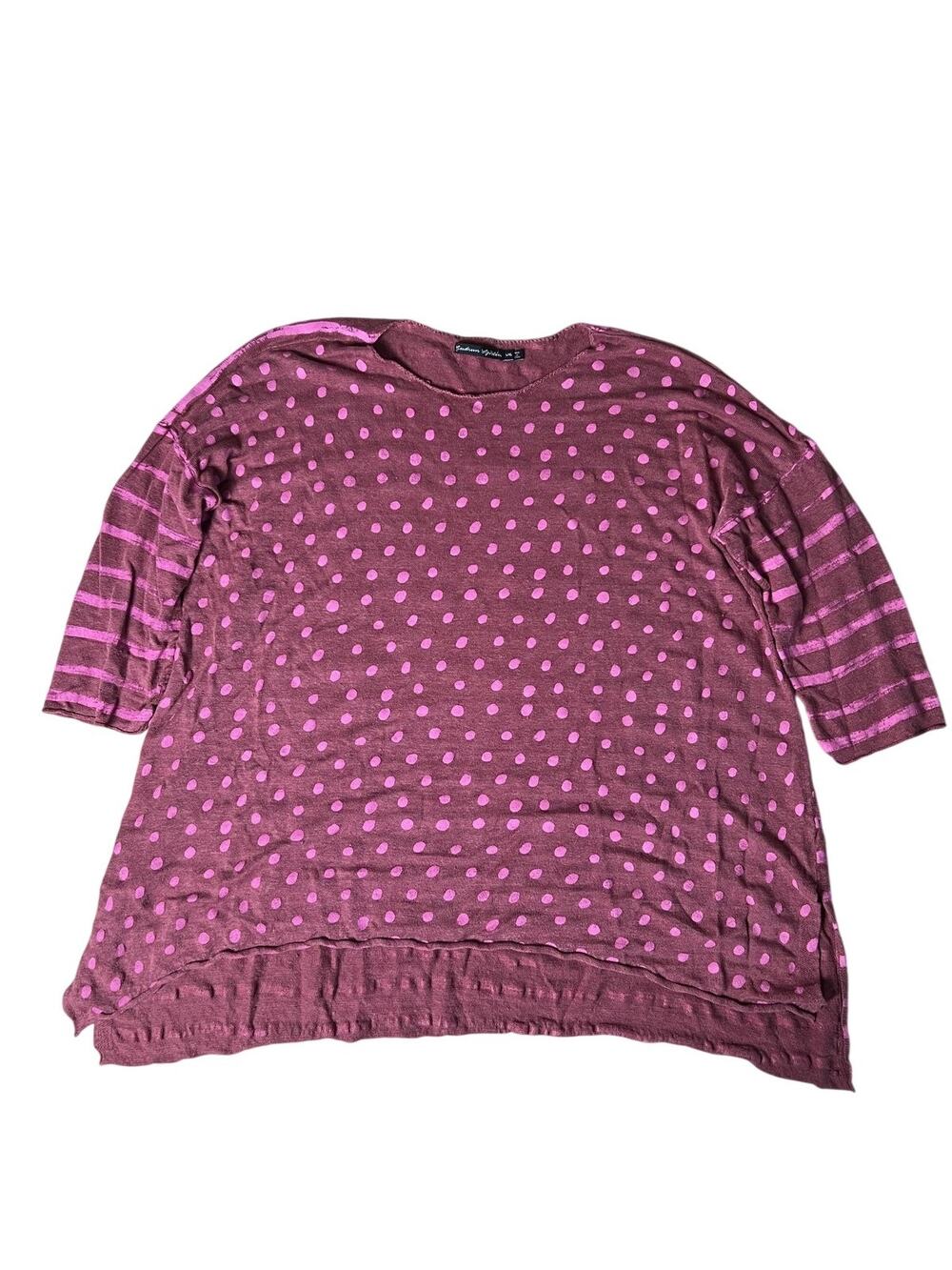 Graham Spencer Tunic Womens L/XL Red Polka Dot Linen 3/4 Sleeve Crew Neck